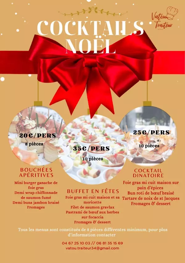 Cocktails de Noël : bouchées apéritives, buffet en fêtes et cocktail dînatoire