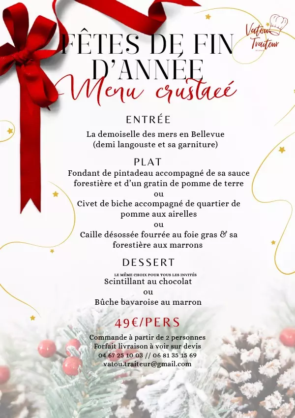 Menu crustacé : demi-langouste en Bellevue, plat et dessert au choix