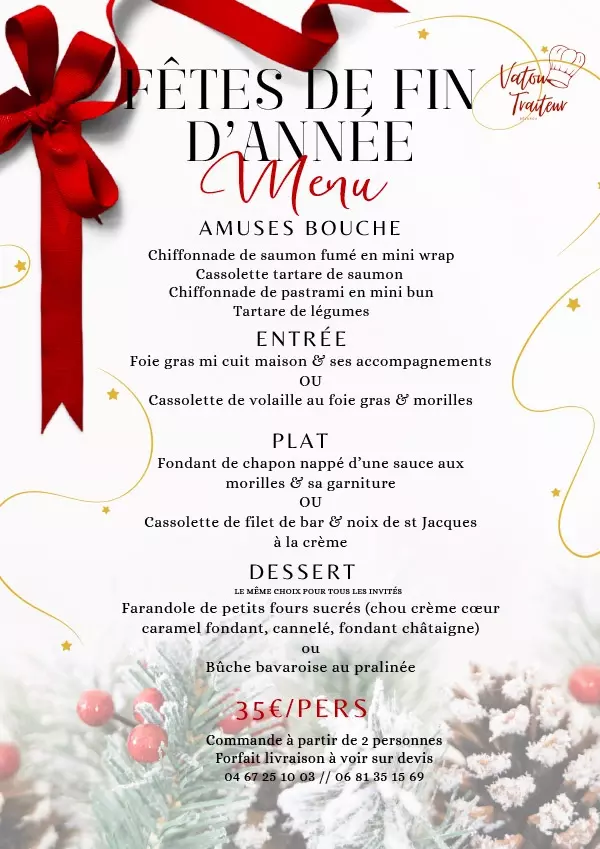 Menu en fêtes : amuse-bouches, entrée, plat et dessert au choix